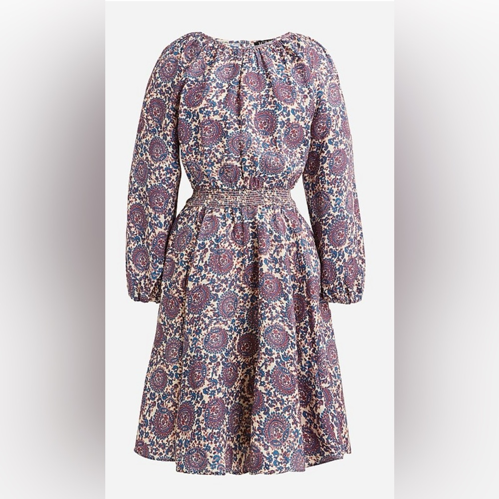 JCrew Palermo smocked-waist mini dress in floral bouquet linen NWOT